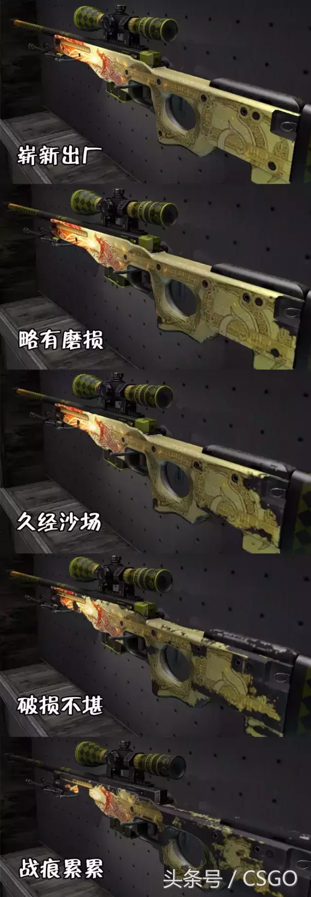 csgo崭新出厂,略有磨损,久经沙场,破损不堪和战痕累累区别？